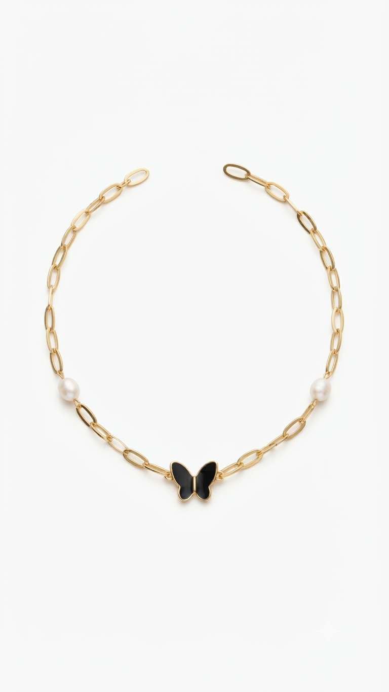 Butterfly Pearl link necklace